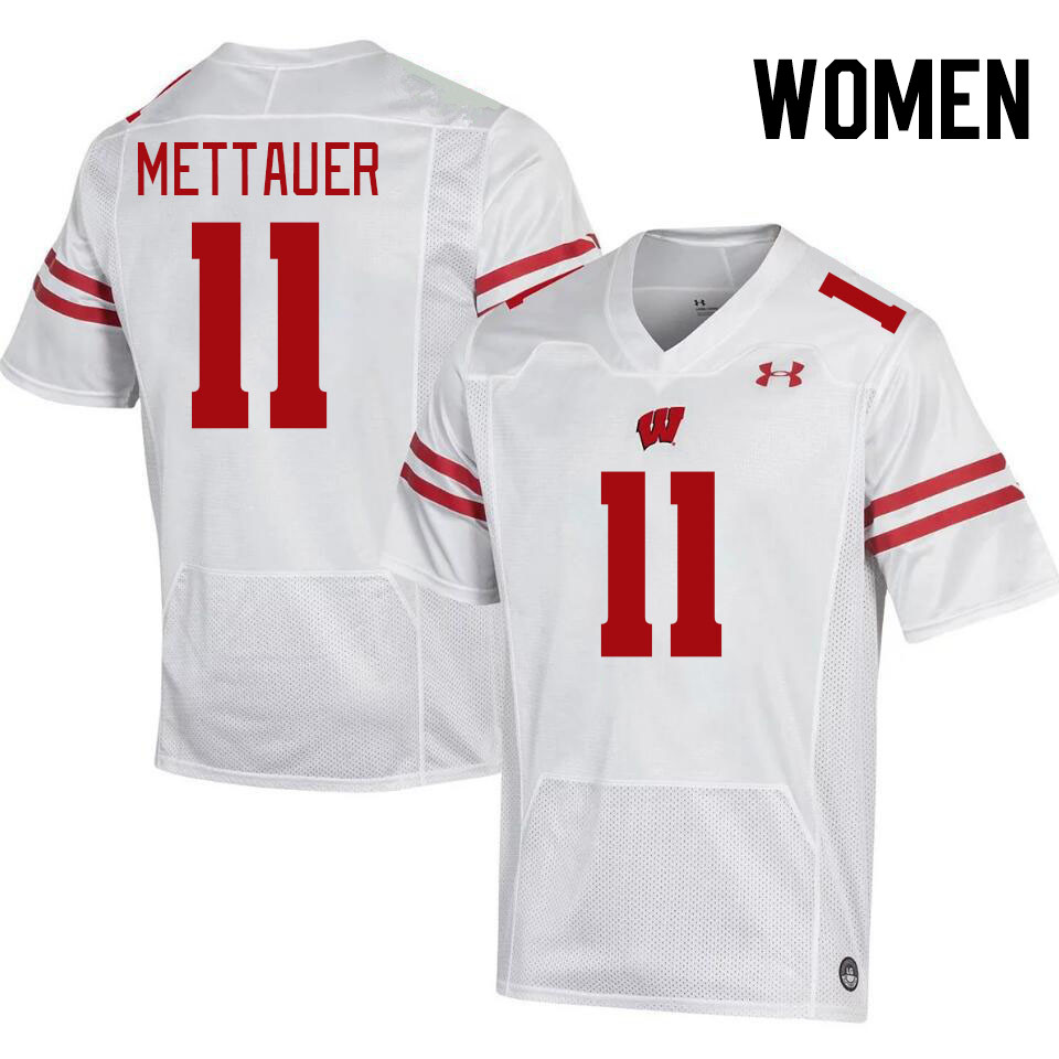 Women #11 Mabrey Mettauer Wisconsin Badgers College Football Jerseys Stitched-White